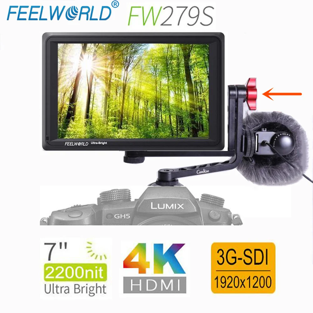 Feelworld FW279S 7 дюймов ips 3g SDI 4K HDMI DSLR камера полевой монитор 2200nit ультра яркий Full HD 1920x1200 для Canon sony Nikon