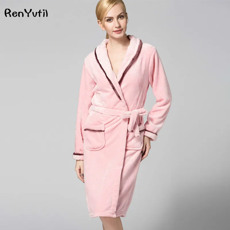 RenYvtil Winter Flannel Robe Bathrobe Luxury Terry Cloth Hotel Bathrobe