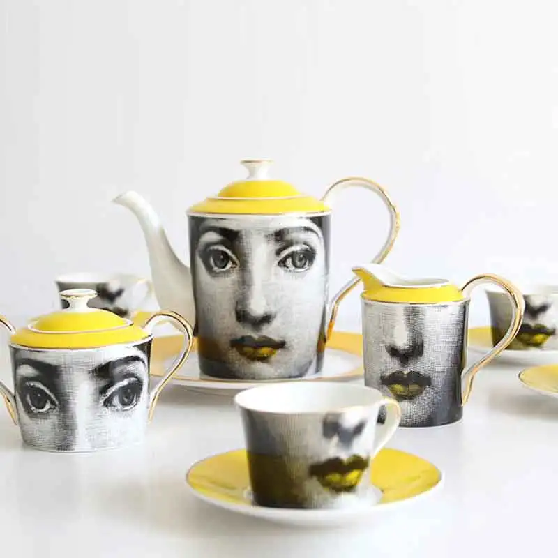 

European Fornasetti Cup Golden Design Porcelain Coffee Cup Set Ceramic Tea Cup And Saucer Set Drinkware Wedding Birthday Gift