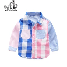 Розничная Для детей возрастом от 2 до 8 лет с длинными рукавами хлопковая рубашка Повседневная воротник детская одежда для мальчиков рубашка в клетку весна осень