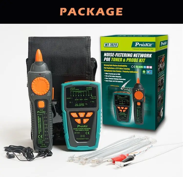 Pro'sKit MT-7029-C фильтрующий шум кабель сети PoE тонер зонд тестер для провода телефонной линии детектор трекер