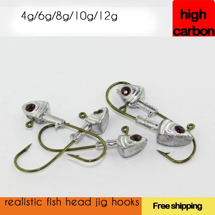 5pcs Lead Jig Head Fishing Hook 4g - 12g 3d Fish Eyes Jig Hooks For Soft Fishing Lure Carbon Steel Fishhooks