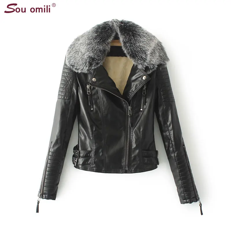 

Winter Thick Velvet Leather Jacket Black Warm Coat Women's Moto Outwear jaquetas couro veste cuir femme chaqueta piel mujer New