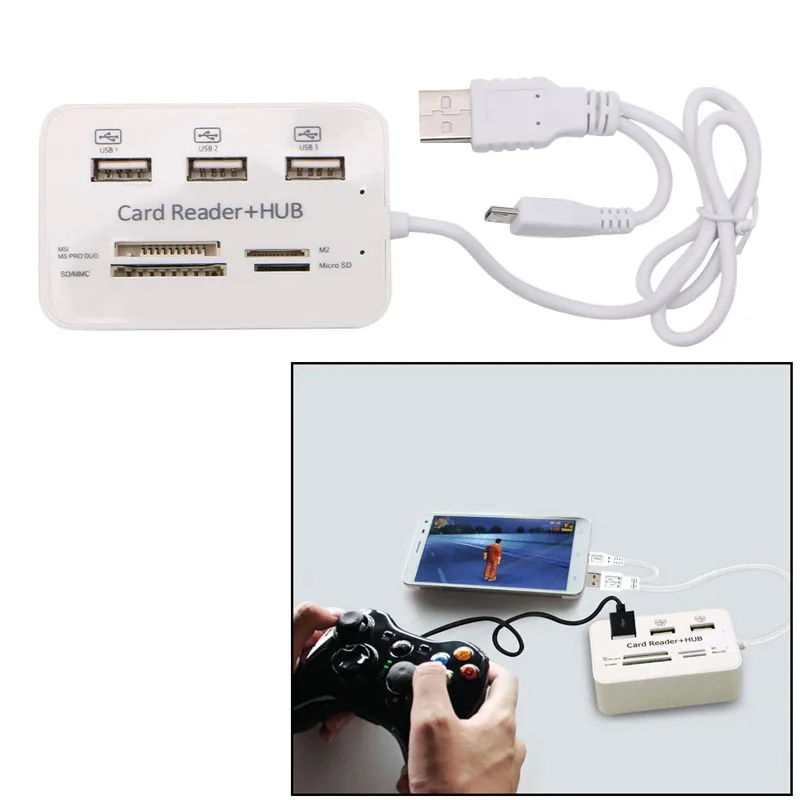 USB 2,0 и Micro-USB 2,0 OTG адаптер карты памяти 3 Micro USB 2,0 концентратор с SD/MS/M2/TF 480Mbp Multi-In-1 Card Reader светодиодный индикатор