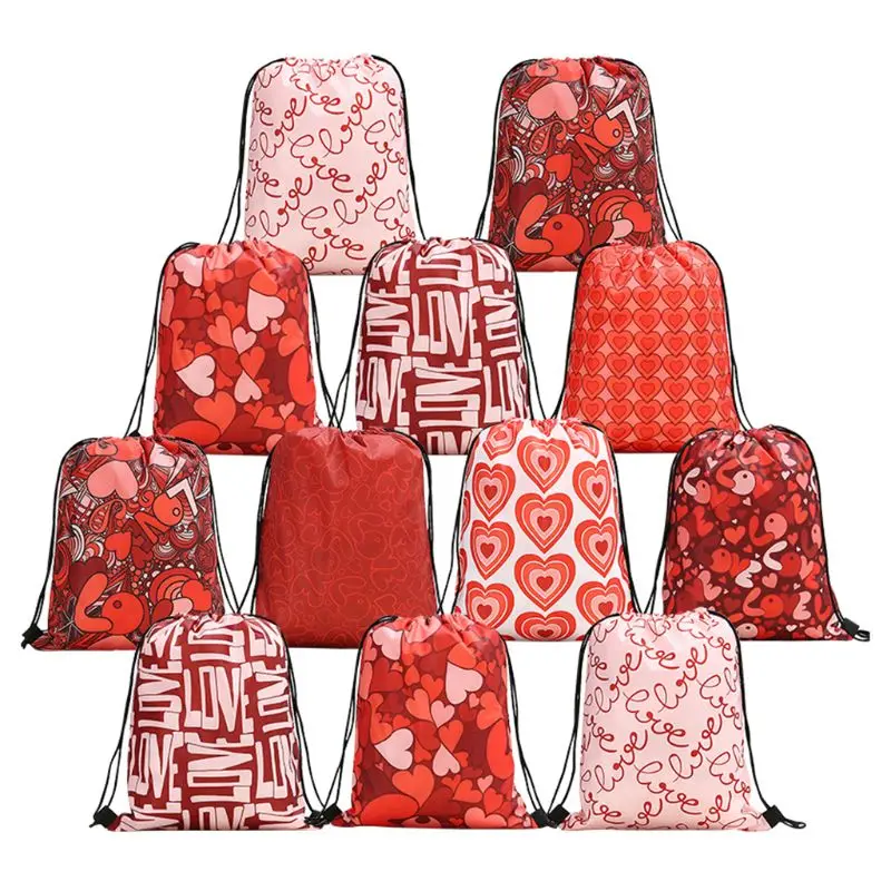 

Women Valentine's Day Gift Heart Pattern Drawstring Backpack Clinch Sack Sport Travel Outdoor Backpack Drawstring Bags