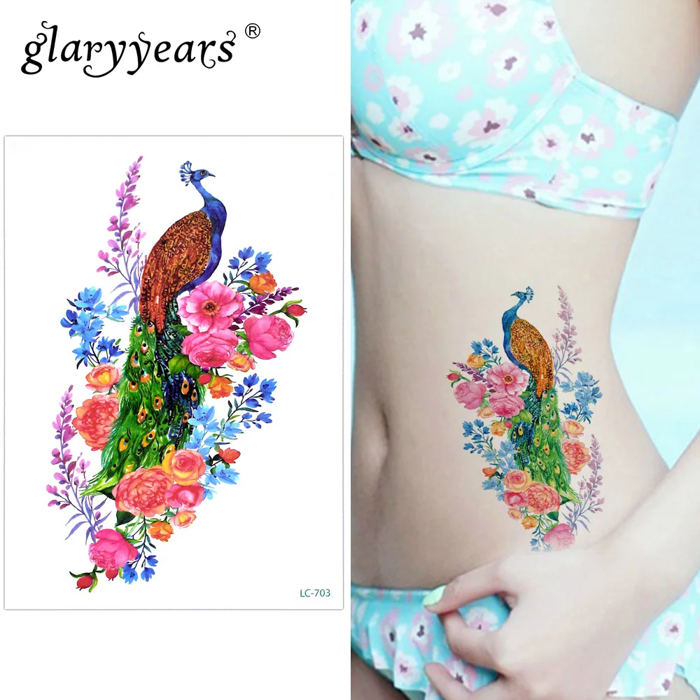 Временная тату наклейка Glaryyears на маленькую большую руку искусственная Peafowl рукав