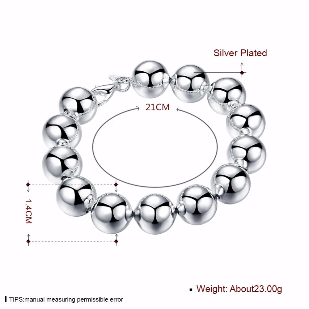 MEEKCAT Модные женские 925 тисненый посеребренные полые четки с бусинами браслет 21 см* 14 мм серебряные мужские ювелирные изделия