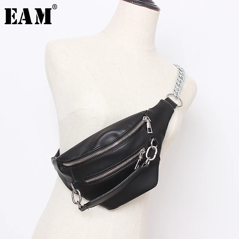 

[EAM] 2019 New Spring Summer Pu Leather Personality Black Chain Split Joint Zipper Long Belt Women Fashion Tide All-match JX46