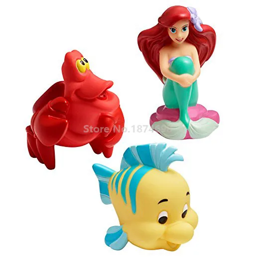 

New The Little Mermaid Baby Bath Toy Set of 3 Ariel Flounder Sebastian Squirt Figure Toys for Kids Girls Children Gifts