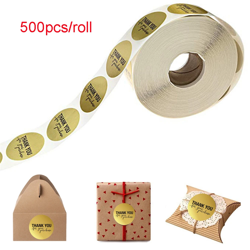 500PCS Thank You Kraft Handmade Stickers Wedding Decor Party Supplies Cards Box Package Thank You Label Sealing Stickers