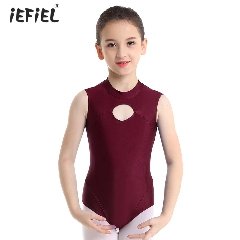 Girl Gymnastics Ballet Dance Wear Leotard Mock Neck Long Sleeve Bodysuit Costume
