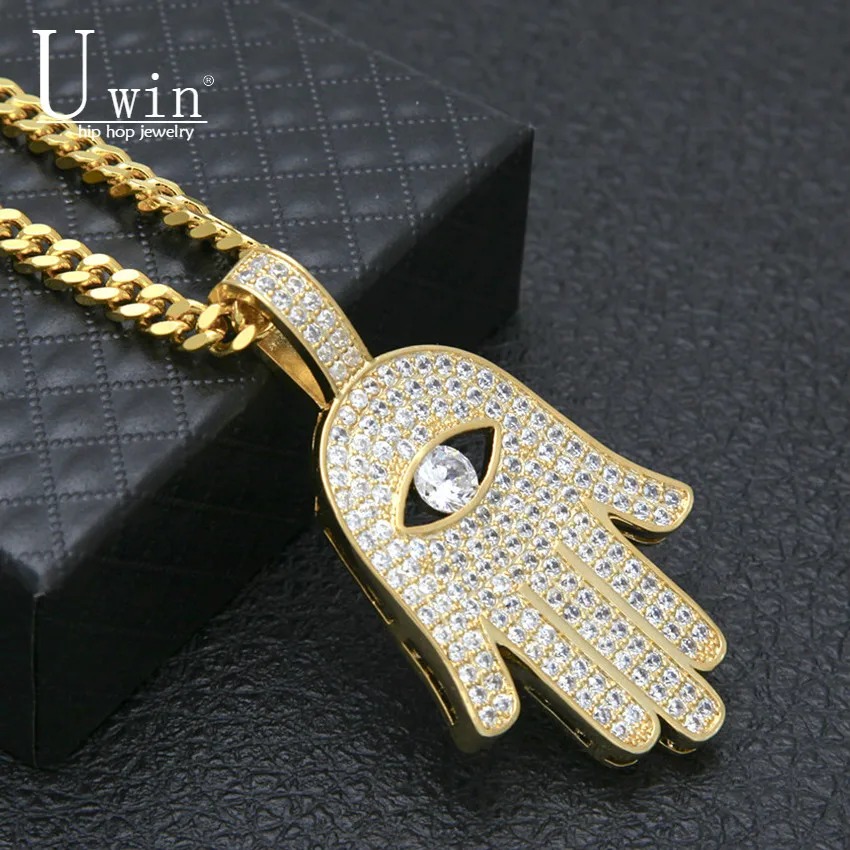 UWIN Iced Zircon Хамса ручной кулон медный материал золотой цвет Фатима пальмовые