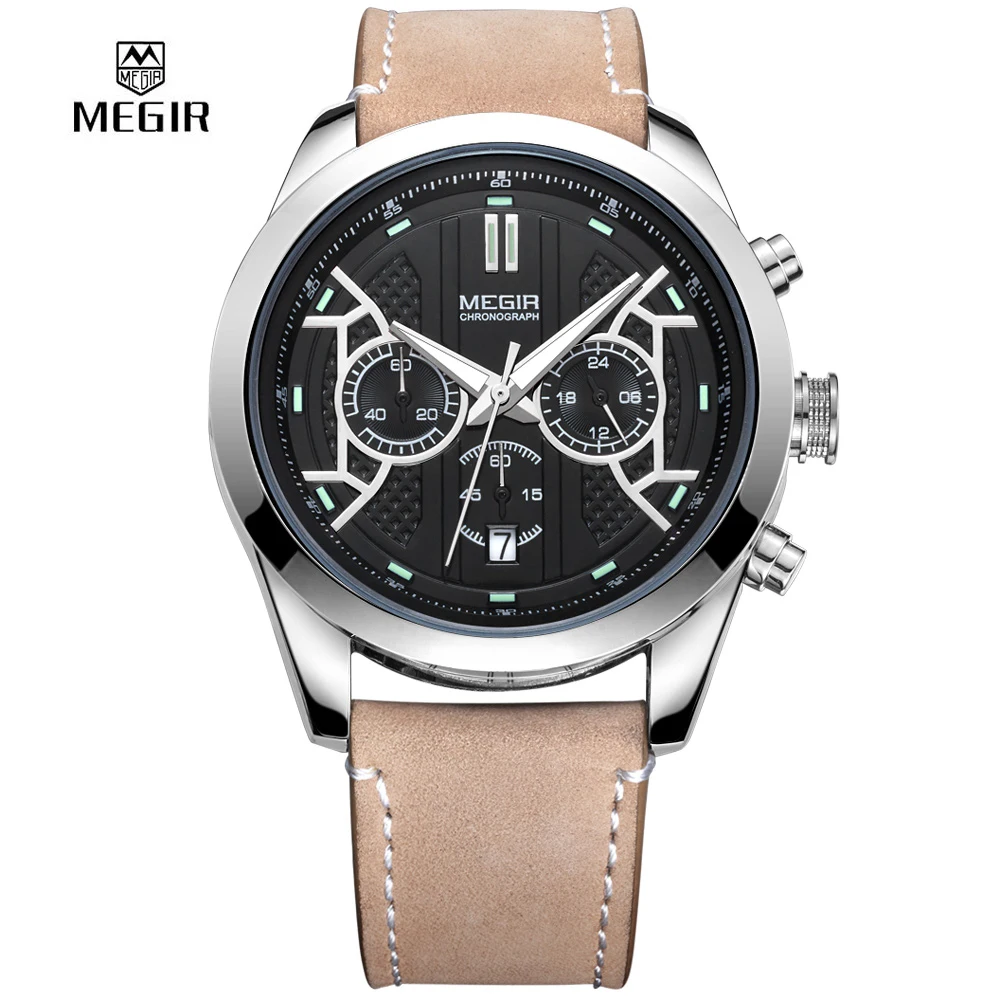 

MEGIR Fashion Men Watch Casual Quartz Watches Clock Men Chronograph Calendar Waterproof Relogio Masculino 3016 Genunie Leather