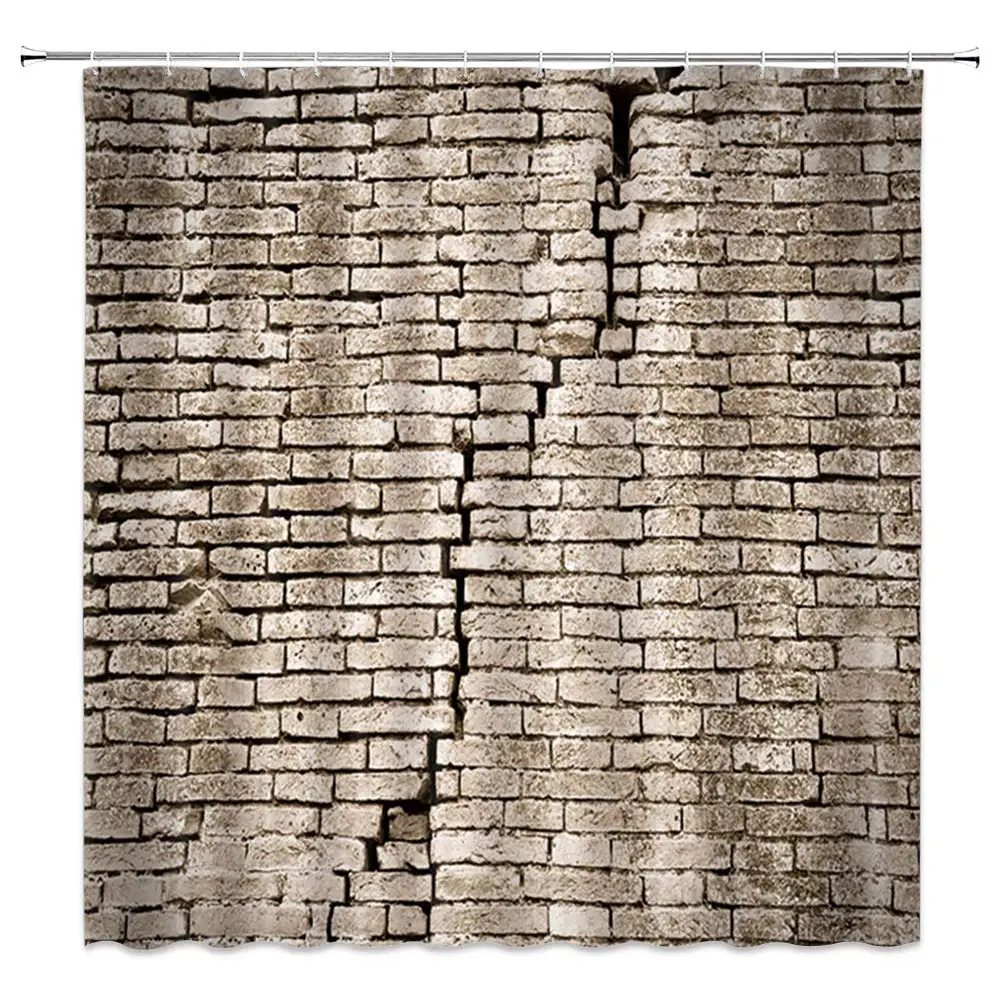 

Brick Wall Shower Curtain Decor Crack in Stone Brick Wall Waterproof Polyester Fabric Bathroom Decor