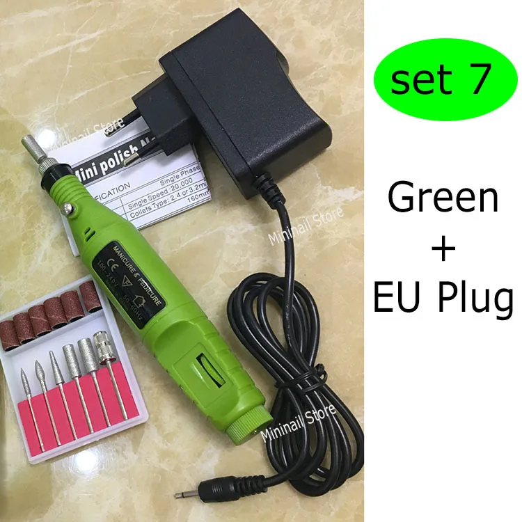 Мини ногтей Мощность сверло Набор 6 бит профессиональных электродрели Маникюр Стайлинг Книги по искусству инструмент подачи педикюр формирование Средства ухода за кожей стоп Средства ухода за мотоциклом код - Цвет: Green - EU Plug