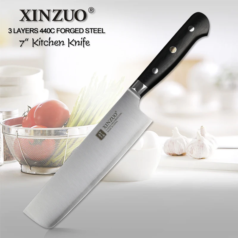 XINZUO 7'' Nakiri Knife 3 Layer 440C Core Clad Steel Chinese Kitchen