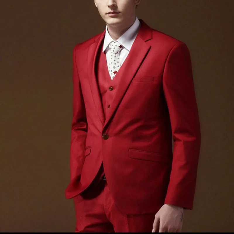 2018 formal red Groom mens suits Tuxedos Peak Lapel one button terno ...