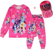 Новая детская одежда для малышей пижамы для маленьких девочек летний костюм с длинными рукавами Пижама «My Little Pony» для девочек, пижамный комплект со шляпой