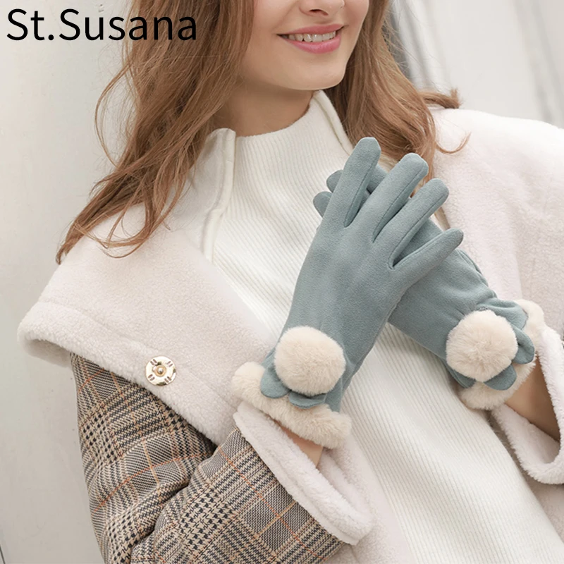 2018 New Arrival Women Autumn Winter Fashion Girls Lovely Warm Lining Gloves Mittens Touch Screen | Аксессуары для одежды