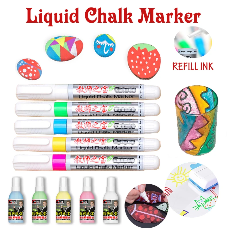 genvana-colored-liquid-chalk-pen-for-blackboard-refillable-erasing-whiteboard-marker-no-magnetic-cute-gels-pastel