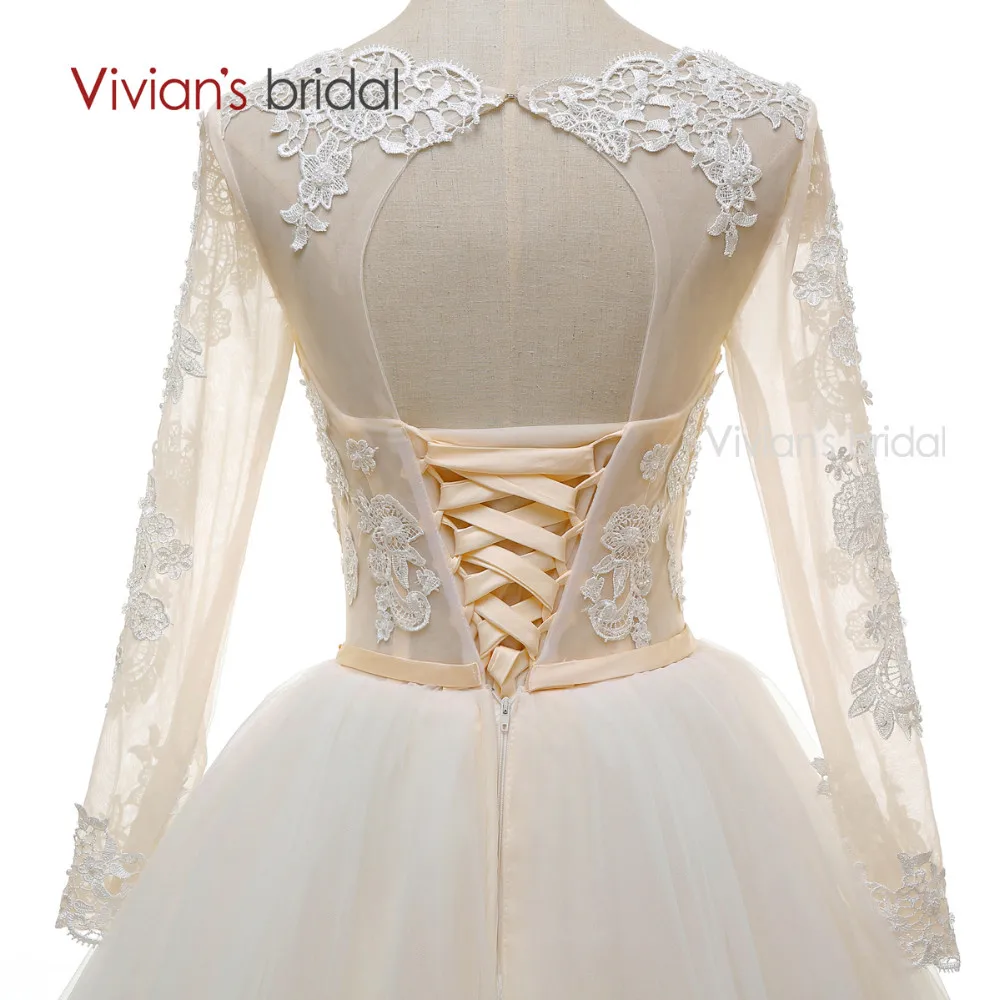 Long Sleeves Beads Lace Champagne Wedding Dresses (9)