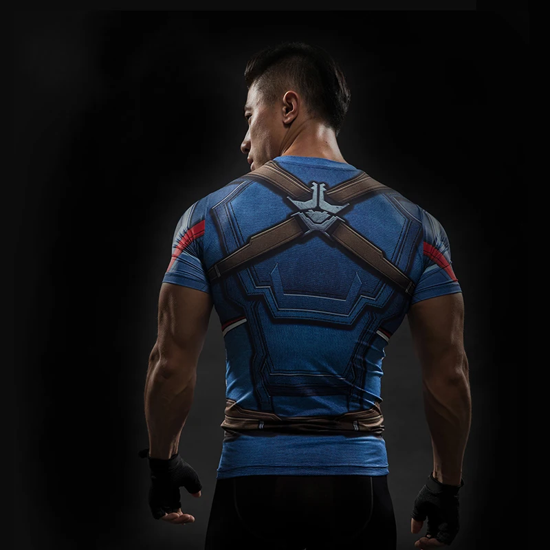 Капитан Америка супергерой Человек фитнес-футболки с коротким рукавом 3D печать Die shi облегающие футболки с коротким рукавом