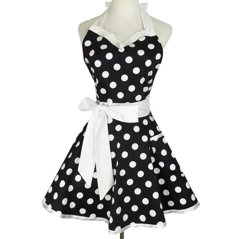 

Sweetheart Polka Dot Retro Kitchen Apron Woman Cotton Cooking Salon Avental de Cozinha Divertido Pinafore Apron Dress