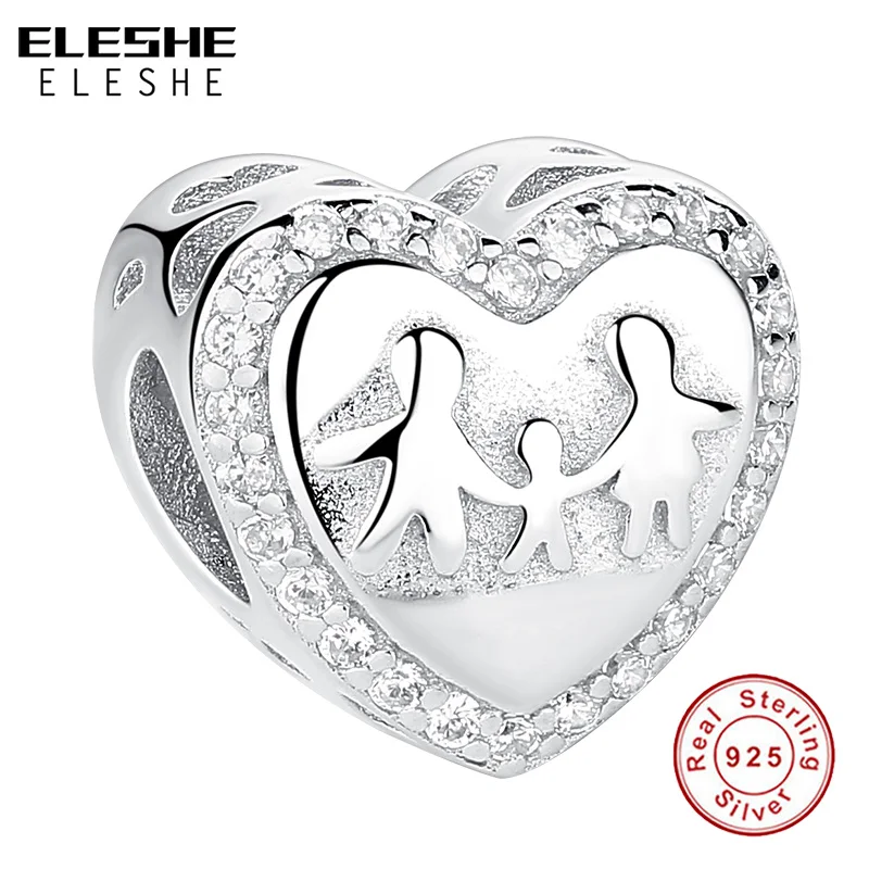 ELESHE Personalized Custom Photo 925 Silver Crystal Heart Charms Bead Fit Bracelet Photo Of Baby Mum Family DIY Jewelry