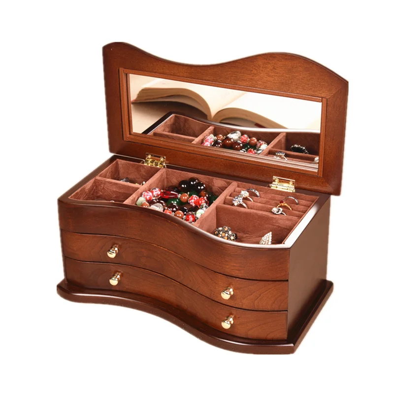 Jewelry Box Wooden solid wood Continental With lock Jewelry storage jewelry jewelry box Wedding Gifts Decorative box