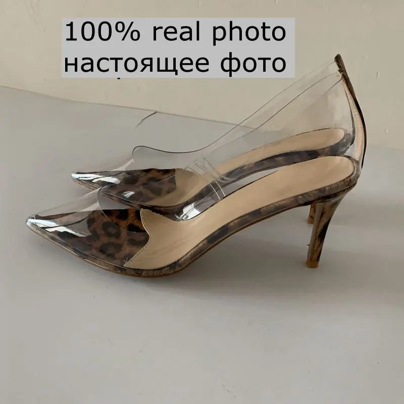 

ASILETO Women Clear PVC Thin High Heels Pumps Dress Party Office women Pumps leopard Shallow Pointed Toe Shoes Stilettos Mujer