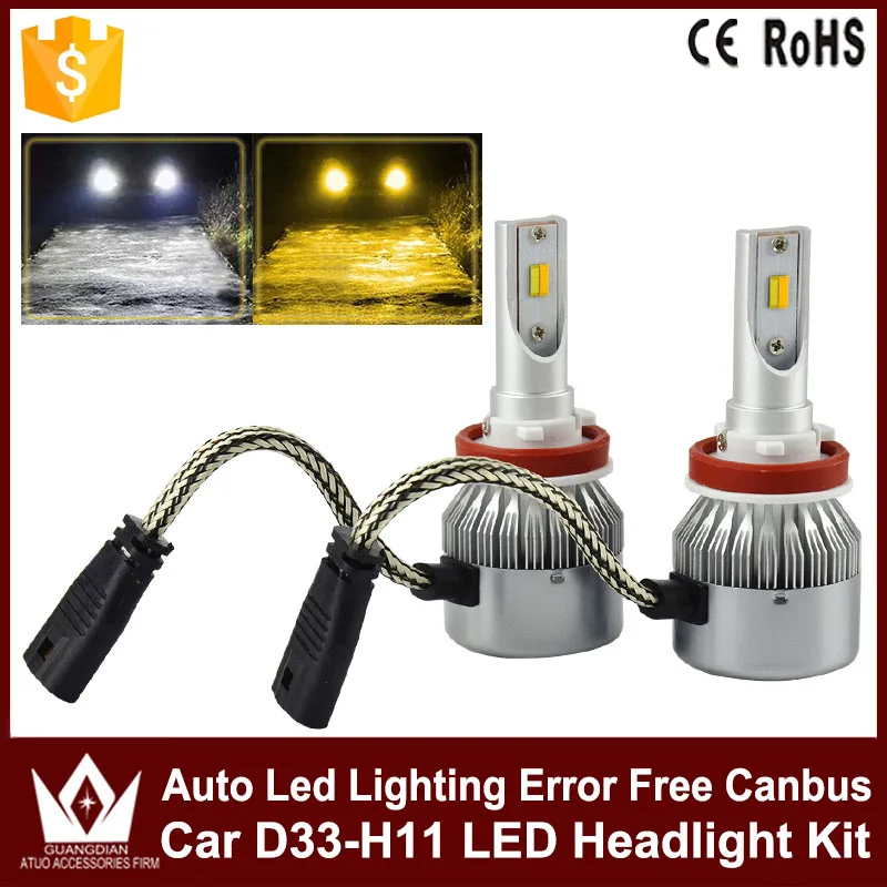 

Tcart Error Free 2x Car LED Headlight Kit D33 9005 9006 9012 H4 H11 Auto Led Hi/Lo Headlamps Canbus White With Yellow Fog Light