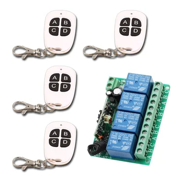 

Latest DC12V RF Wireless Remote Control Switch System 4CH Relay Receiver & 4*Transmitter Radio Lighting Switch For Smart Home