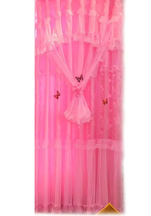 3-уровневые кружевные дизайн Шторы s для Гостиная Спальня девушки детской комнаты розовый тюль окна половина плотные Шторы Свадебный декор 1 шт - Color: 01 pink