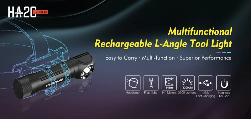 KLARUS HA2C светодиодный фонарик CREE XHP70.2 3200 люмен Micro-USB Перезаряжаемый налобный фонарь с 18650 батареей светодиодный налобный фонарь для кемпинга