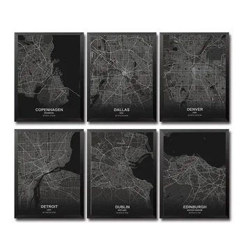 

Copenhage Dalla Denve Detroi Dubli Edinburg Edmonto Ghen City Map Living Room Wall Art Picture Home Decor Canvas Painting