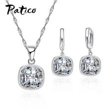 Классический стиль эллипс инкрустированные кристаллами формы 925 пробы серебряные подвески ожерелья серьги набор украшений для женщин