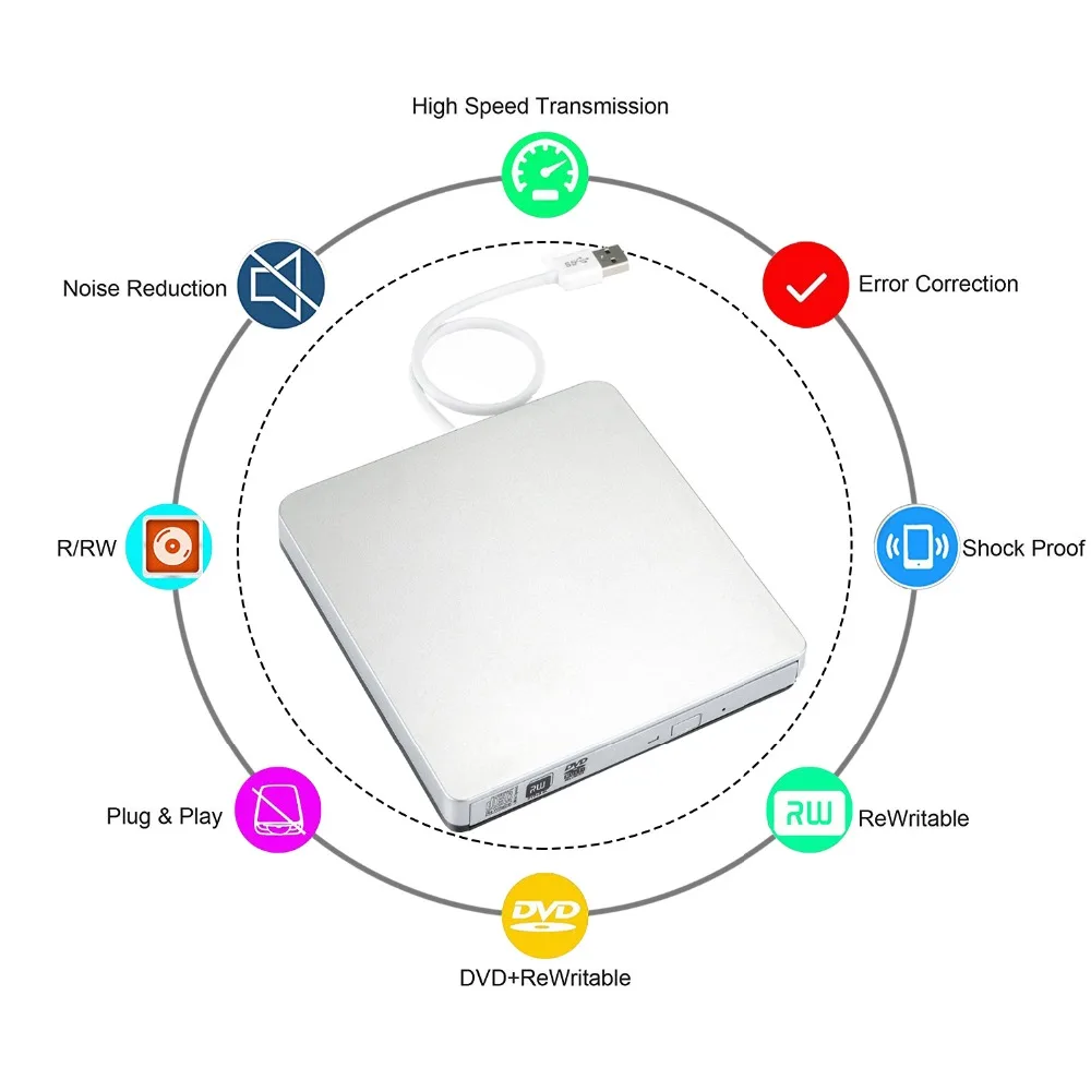 USB 2,0 расширенный привод CD/DVD RW горелки портативный CD/DVD rom плеер оптический привод для ПК Windows 7/8/10