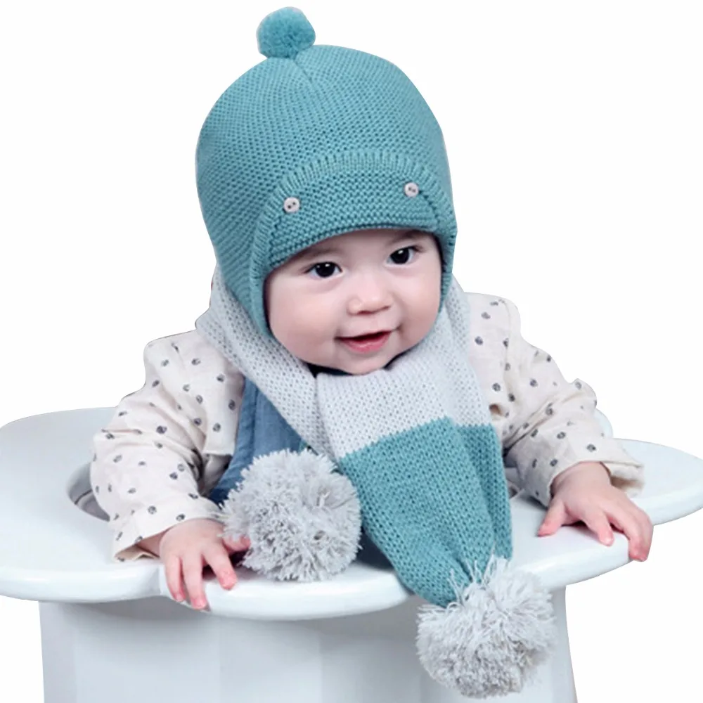 Puseky детская зимняя шапка и шарф Детская зимняя шапка детский теплый шарф для мальчиков и девочек костюм шапочка шапки шарфы двухслойные