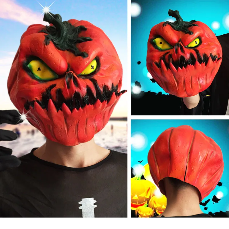 New Scary Full Head Mask Pumpkin Head Mask Creepy Latex Realistic Crazy Rubber Party Halloween