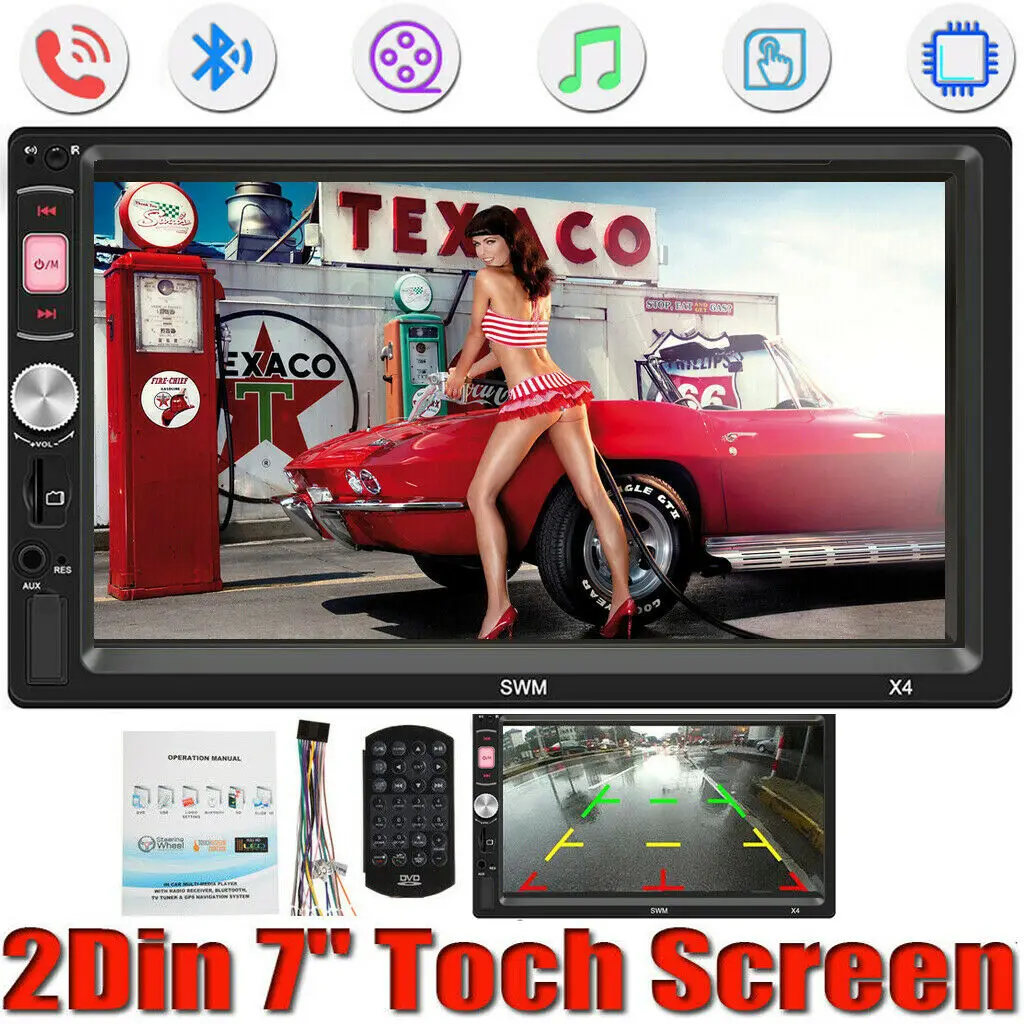 

7'' Double 2Din Touch Screen Stereo Player Car Radio In-Dash MP5 MP4 Player HD 1080P FM Automobile Radio Camera