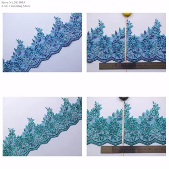 

Free Shipping 1Yd x New 2Colors(Teal Blue+)Flower Embroidery High Lace Applique Trimmings Dance Dress Costume Decorating TRELC11