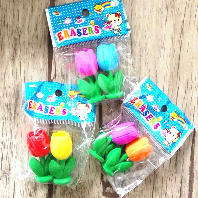 

96pcs/lot Color Beautiful Tulips Pot design Nontoxic Demountable eraser Students' gift prize Kids' Alpinia toy