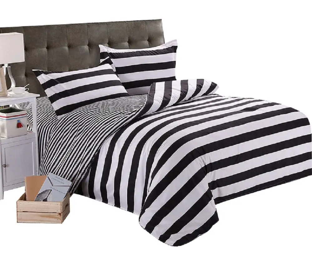Winlife Black White Bedding Striped Bedding Set Duvet Cover With 2