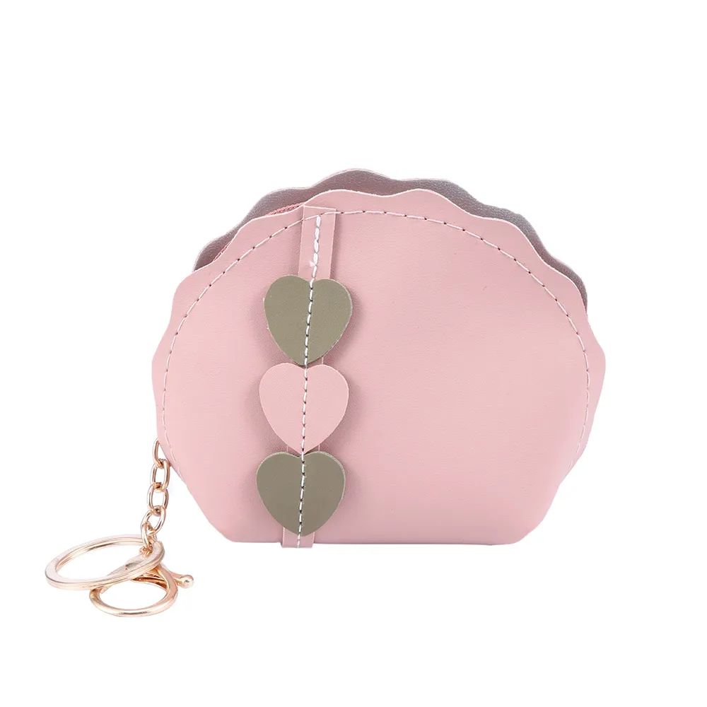 

1pc Cute Women Coin Purse Compact Lightweigh Wallet Zipper Heart Embellishment Earphone Wire Cable Shell Shape Key Storage for K