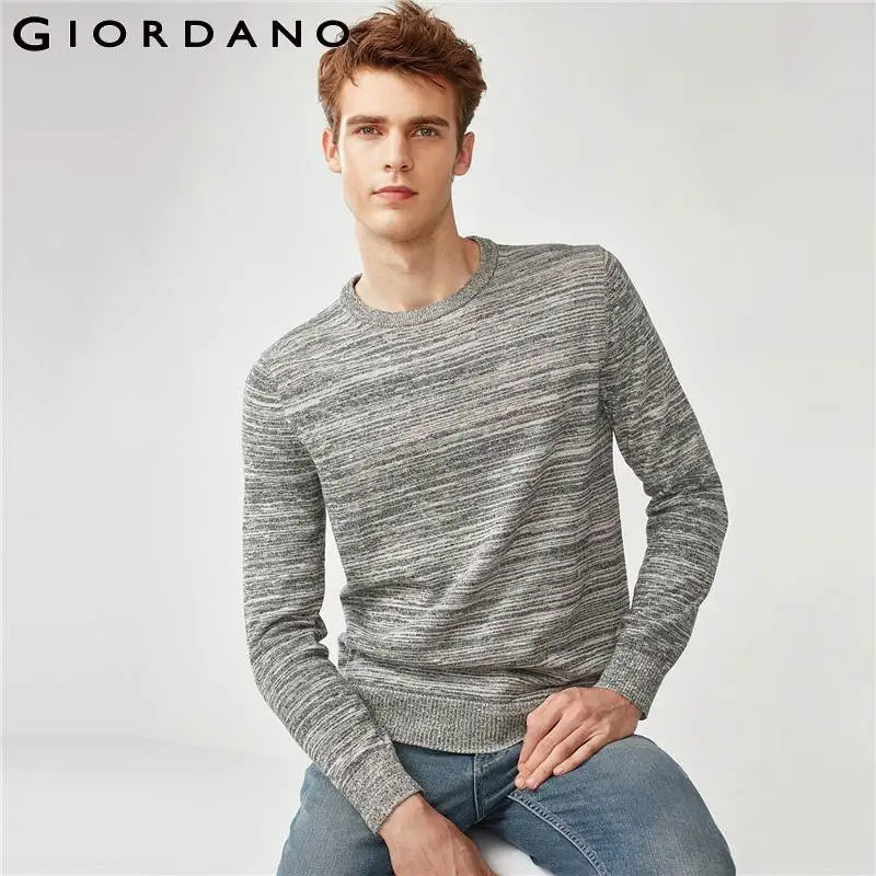 Giordano Men Sweater Men Pullover Combed Cotton Ribbed