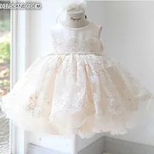 Вечерние платья для маленьких девочек на свадьбу; кружевное платье принцессы с фатиновой юбкой для девочек; бальное платье принцессы для крещения, первого дня рождения
