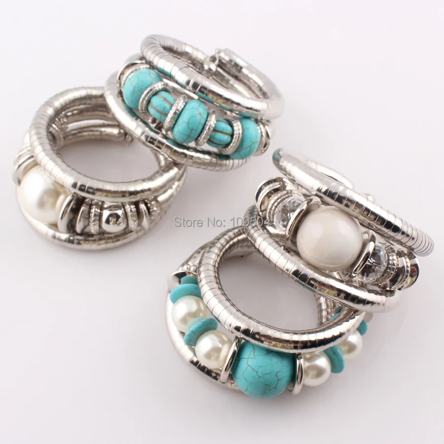 Natural Stone Beads Charms Snake Bracelet Pearl Adjustable Bangle