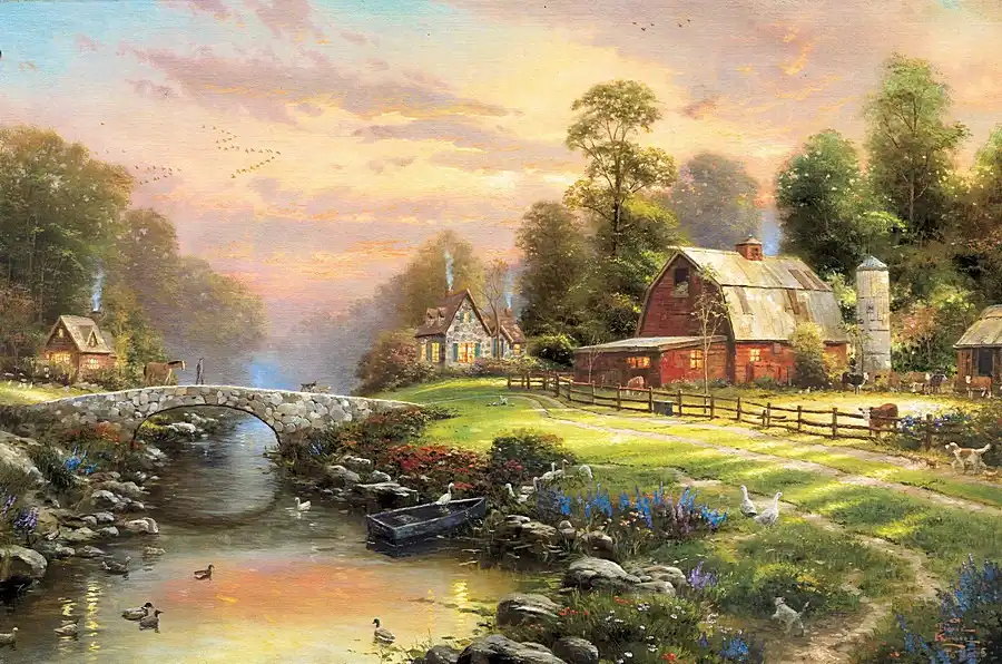 Thomas Kinkade, paisaje Natural de montaña, pinturas realistas para