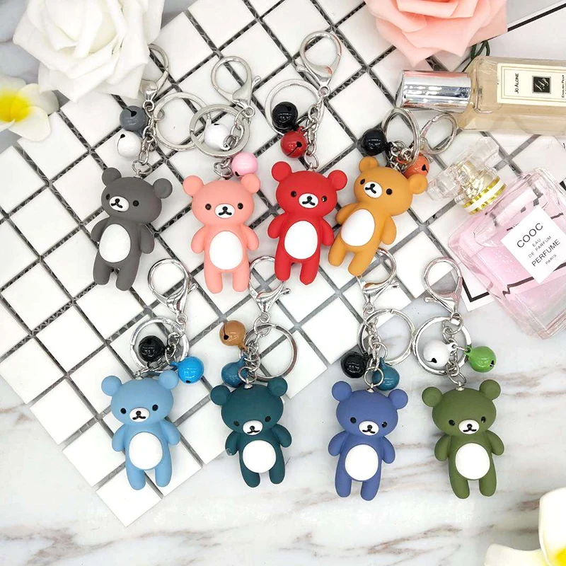 

Blue Bear Key Chain Sweet Creative Animal Phone Pendant Pink Red Girl Bags Pendant Alloy Bell Car Key chains 2018 New G-08038