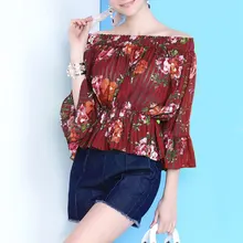 Лето г. новая рубашка модные, пикантные слэш-Средства ухода за кожей шеи с Для женщин с расклешенными рукавами